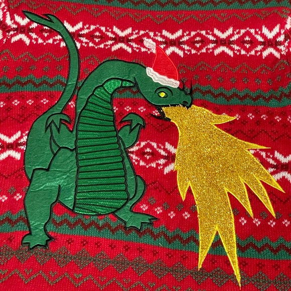 33 Degrees Men's Ugly Christmas Sweater Fire Breathing Dragon Size Small - Picture 2 of 6